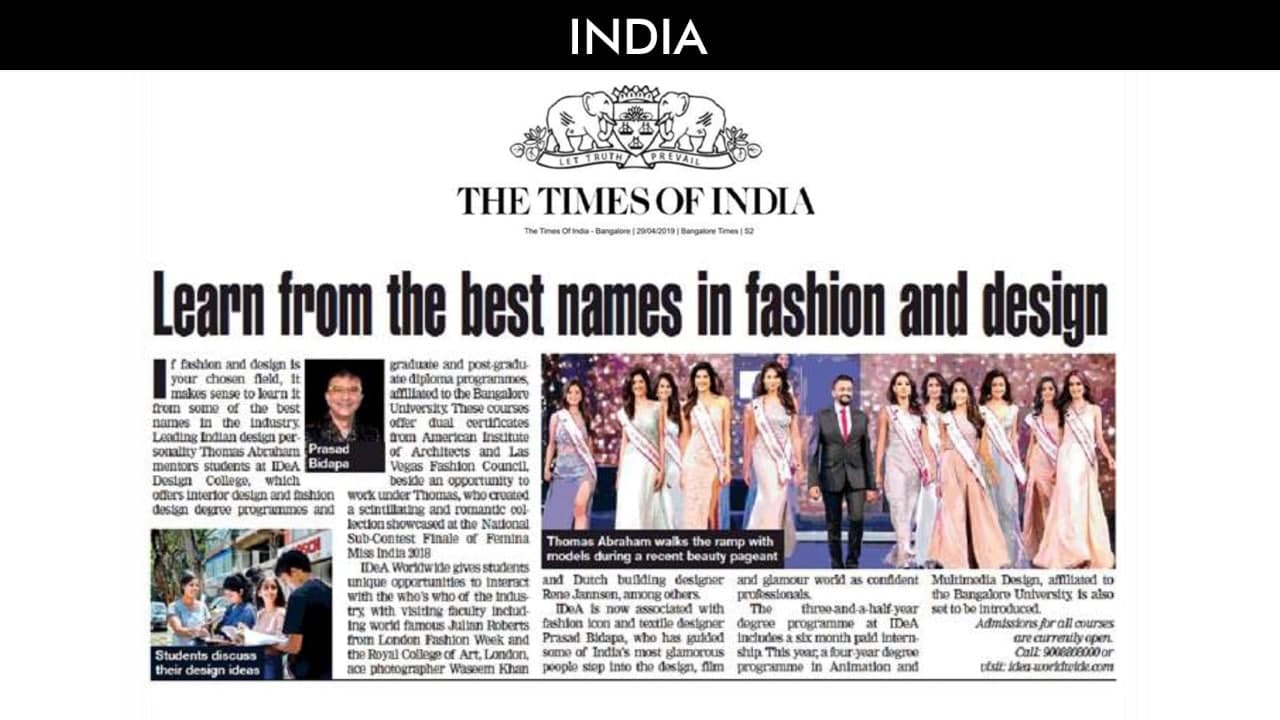 IDeA World Design College featured on the times of india